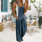 Overol de mezclilla casual con pantalones anchos y bolsillos