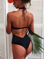 Roman-knot Hollow Out Halter One Piece