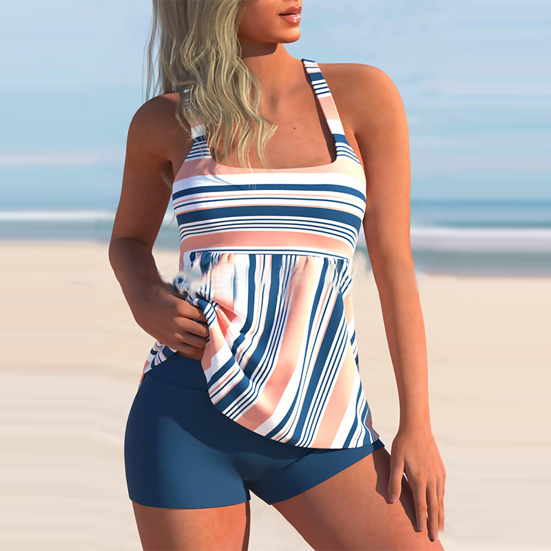 Striped tankini with high waisted boxer shorts