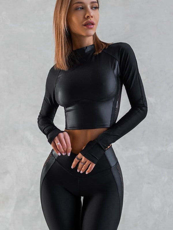 Female PU Net High-rise Hip-lift Leggings
