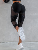 Female PU Net High-rise Hip-lift Leggings