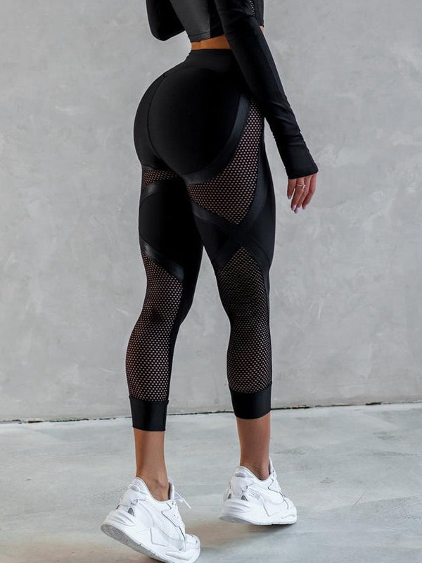 Female PU Net High-rise Hip-lift Leggings