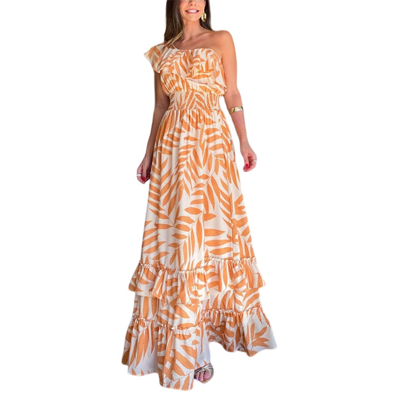 Plant Smiles printed off-shoulder maxi dress with elastic waist