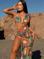 Leopard Print Sheer Mesh 3 Pieces Bikini Set