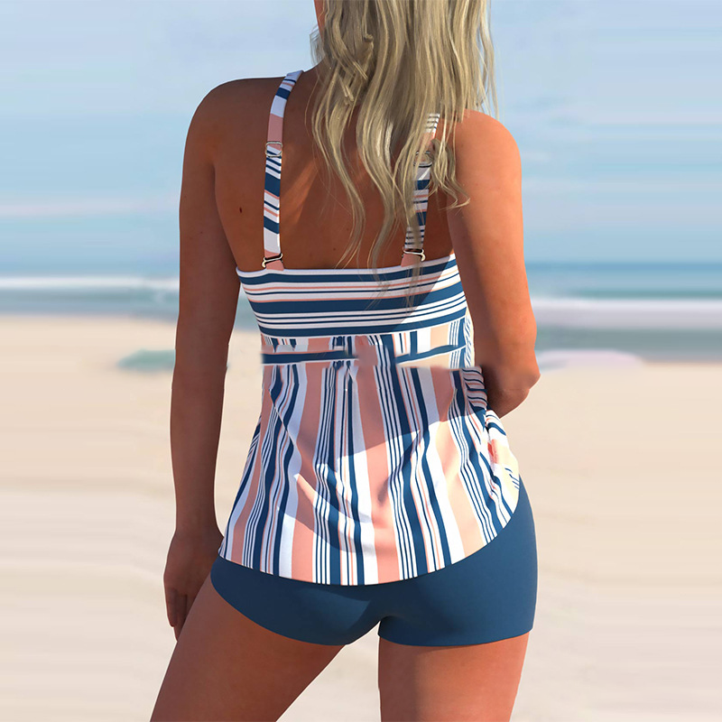 Striped tankini with high waisted boxer shorts