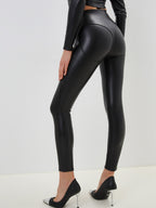 Female Fly-eye PU Zipper Hip-lift Leggings