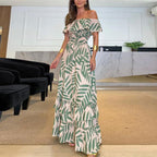 Plant Smiles printed off-shoulder maxi dress with elastic waist