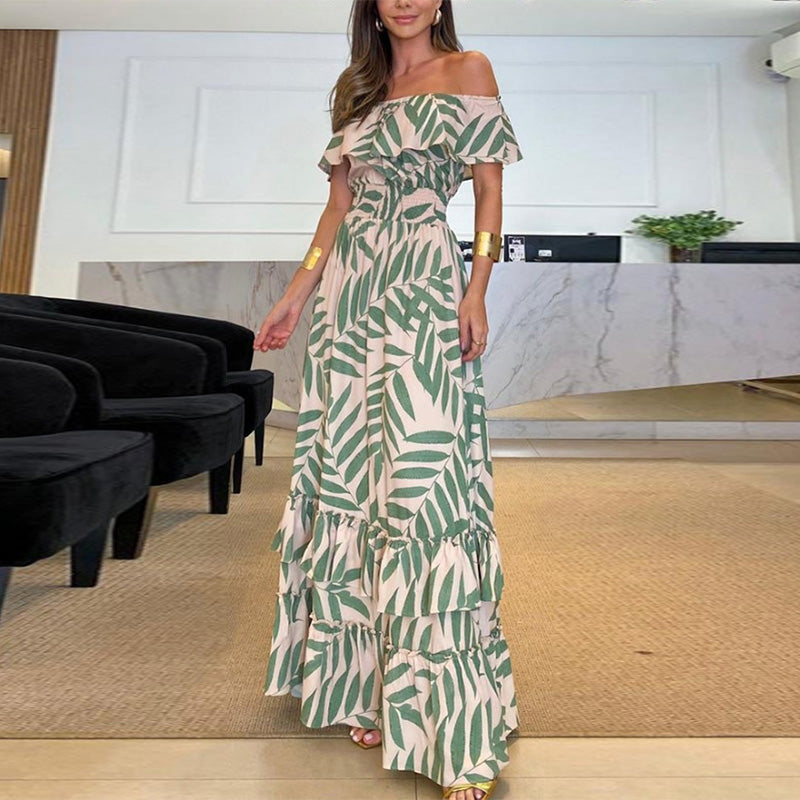 Plant Smiles printed off-shoulder maxi dress with elastic waist