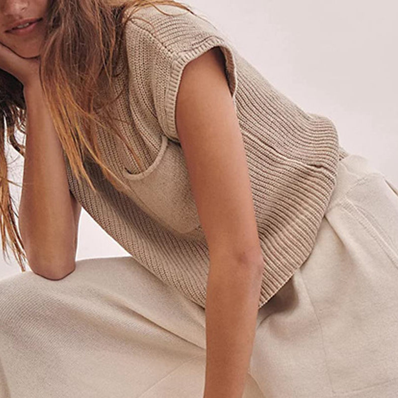 Conjunto de dos piezas de punto en color liso para mujer.