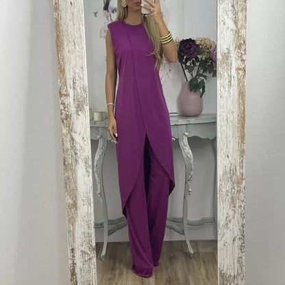 Conjunto de mujer de dos piezas sin mangas con escote redondo.