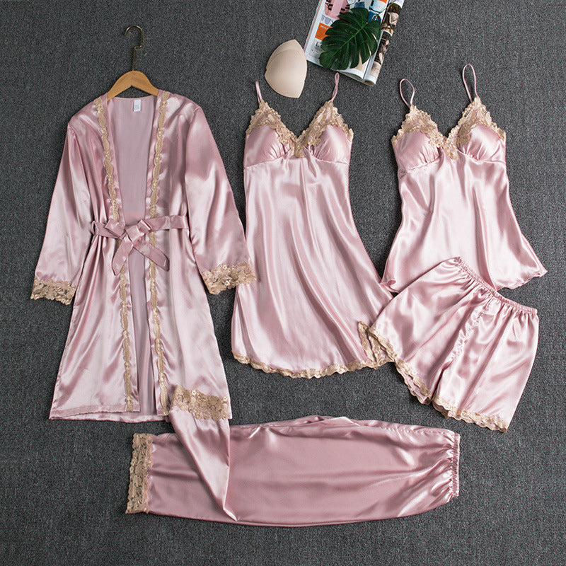 Soft comfortable pajamas made of ice silk with lace