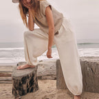 Conjunto de dos piezas de punto en color liso para mujer.