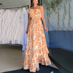 Plant Smiles printed off-shoulder maxi dress with elastic waist