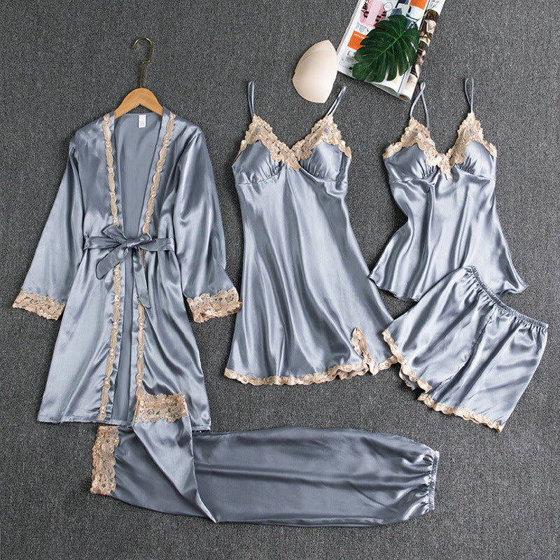 Soft comfortable pajamas made of ice silk with lace