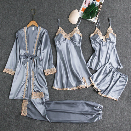 Soft comfortable pajamas made of ice silk with lace