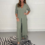 Casual two-piece set with long top and matching pants