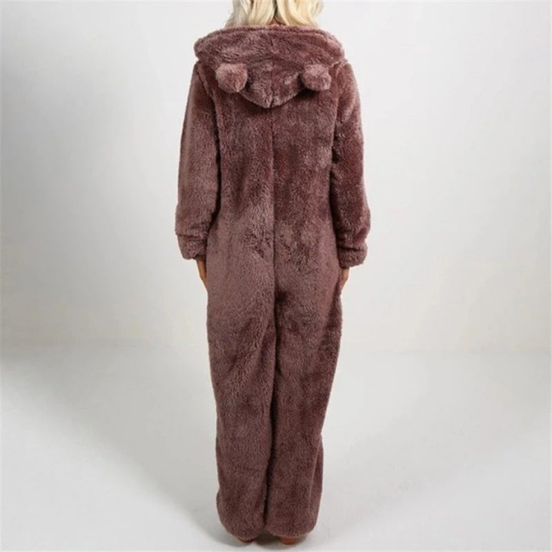 Plush fleece romper one-piece pajama for women