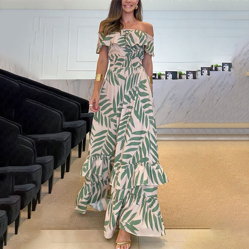Plant Smiles printed off-shoulder maxi dress with elastic waist