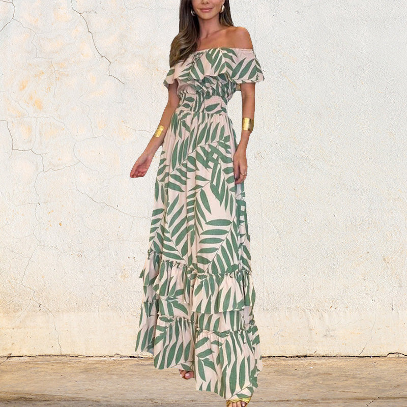 Plant Smiles printed off-shoulder maxi dress with elastic waist