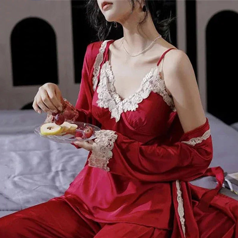 Soft comfortable pajamas made of ice silk with lace