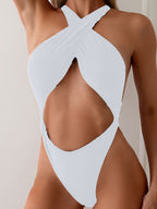 Cross Back Halter Hollow Out Adjustable Strap One Piece