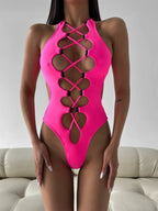 Roman-knot Hollow Out Halter One Piece