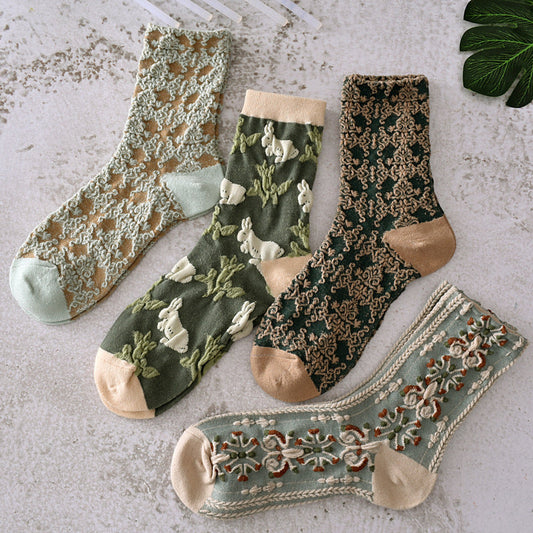 5 pares de calcetines de algodón con flores para mujer