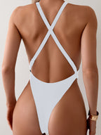 Cross Back Halter Hollow Out Adjustable Strap One Piece