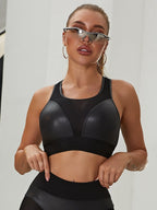 Female Fly-Eye Fishnet Breathable PU Booty Leggings