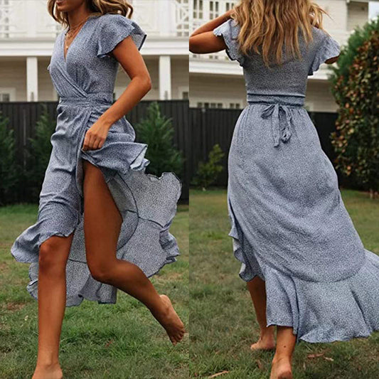 Vestido boho de verano con escote en V y lunares