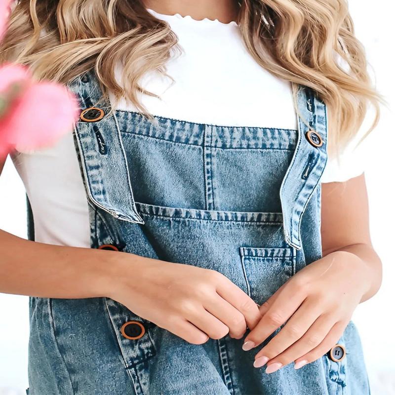 Loose fit distressed denim jumpsuit