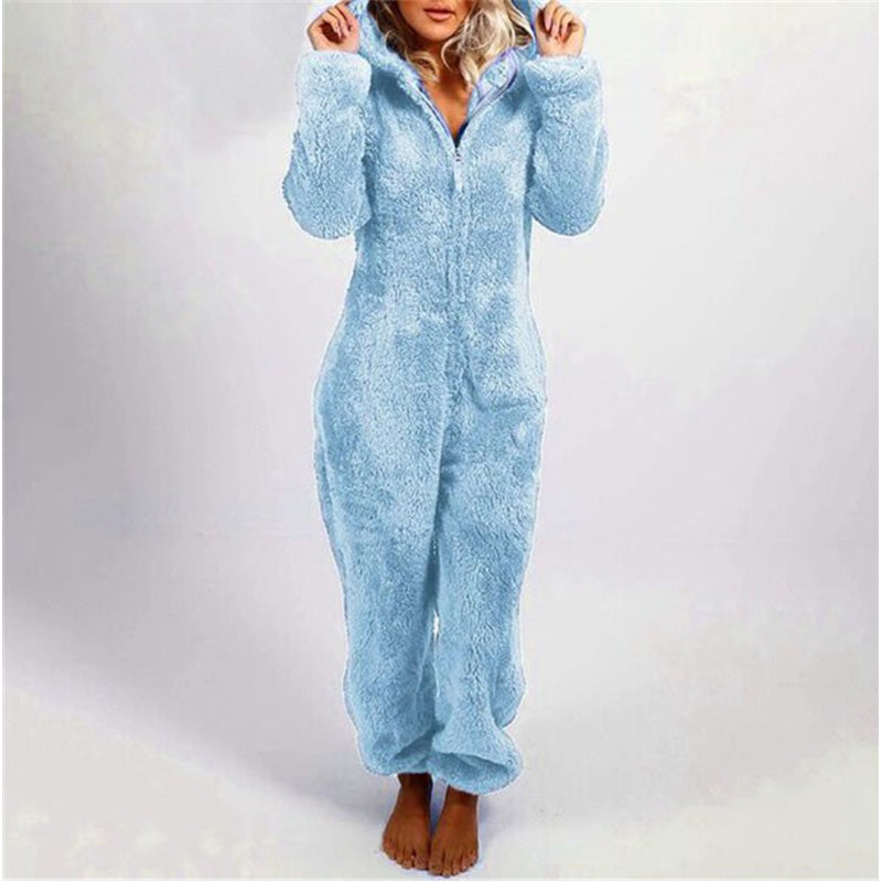 Plush fleece romper one-piece pajama for women