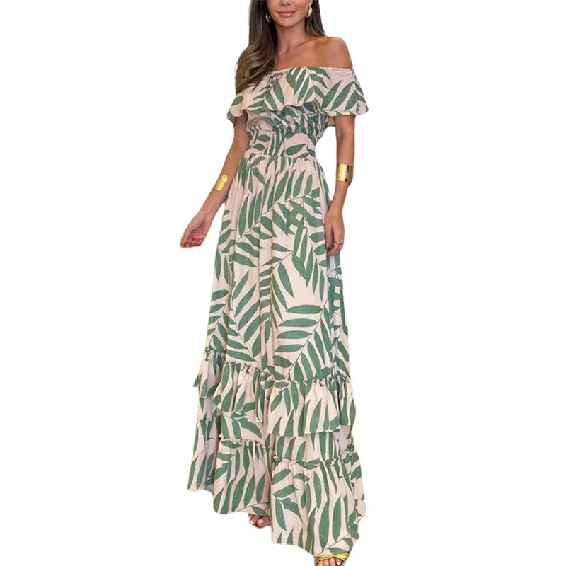 Plant Smiles printed off-shoulder maxi dress with elastic waist