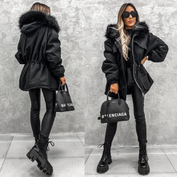 Fur hooded jacket coat