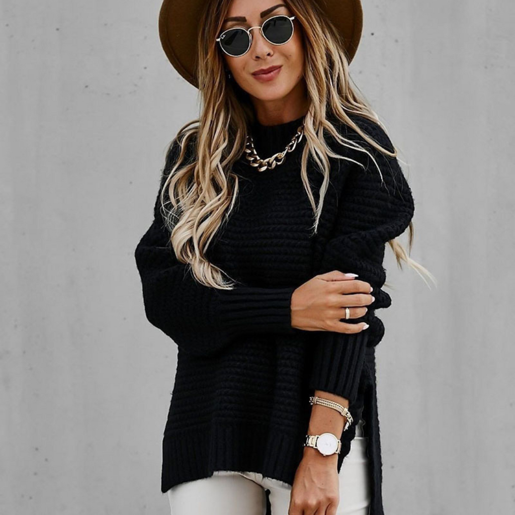 Suéter largo de punto con aberturas 