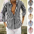 Men's Summer Sequin Cotton Linen Striped Button Down Shirt.