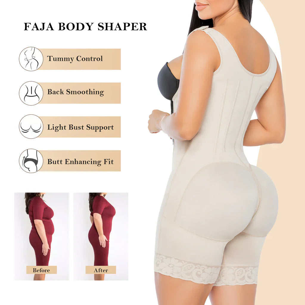 Colombian Postpartum Shapewear for Women – Tummy Control Butt Lifter Body Shaper with Zipper & Hooks