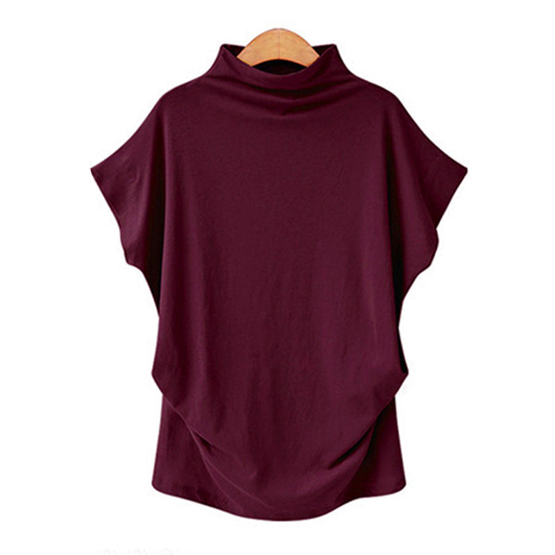 High-neck top with puffed sleeves