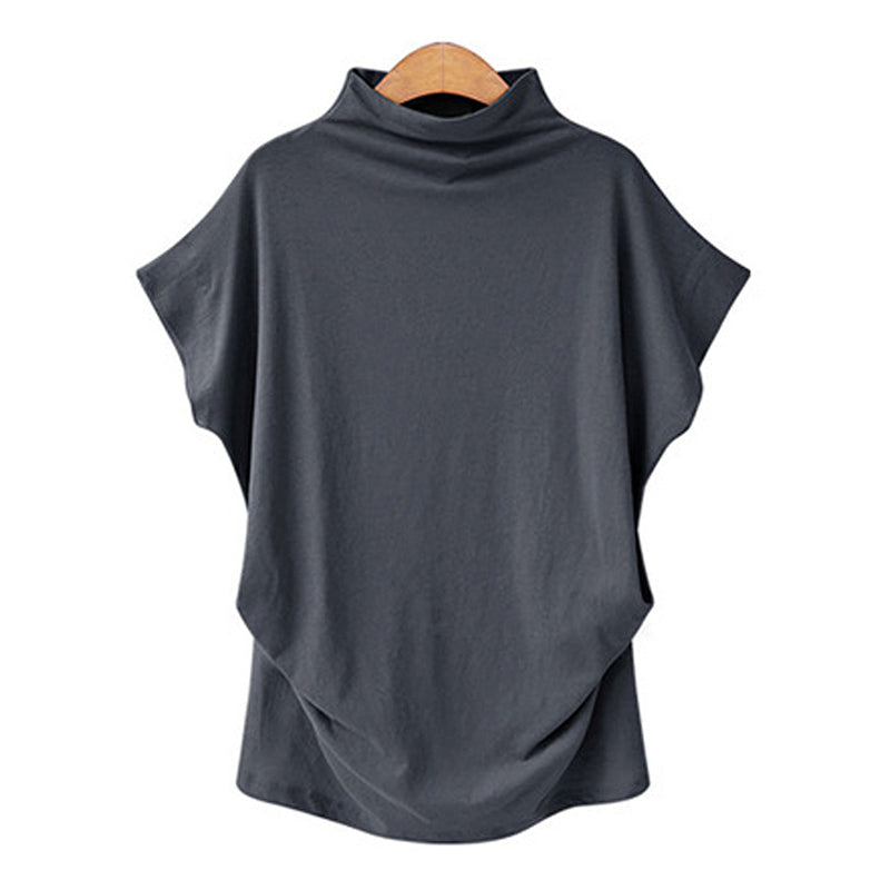 High-neck top with puffed sleeves