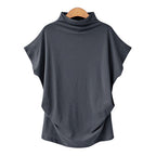 High-neck top with puffed sleeves