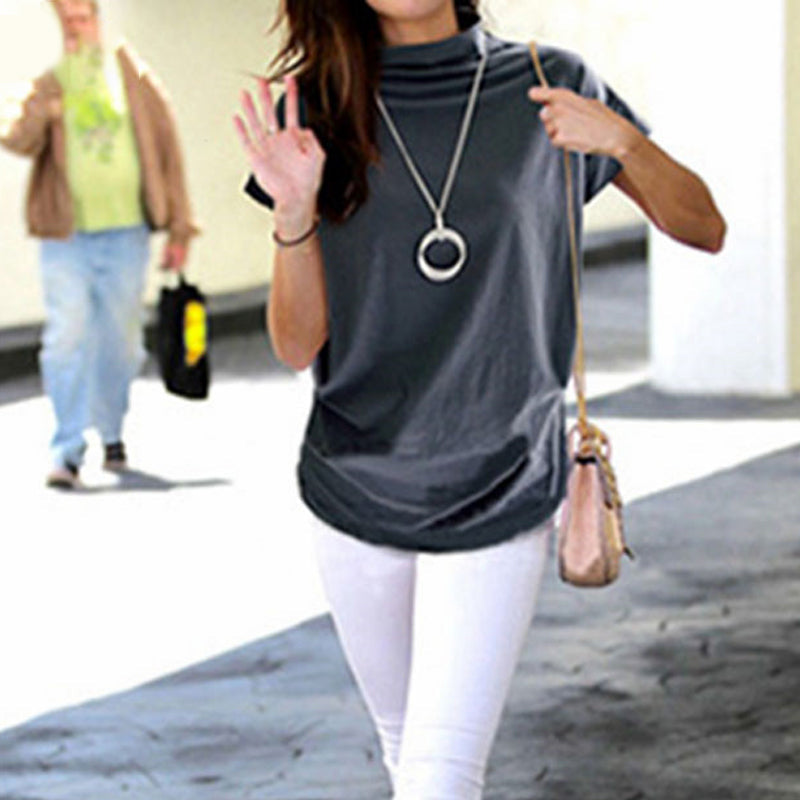 High-neck top with puffed sleeves