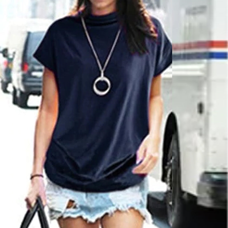 High-neck top with puffed sleeves