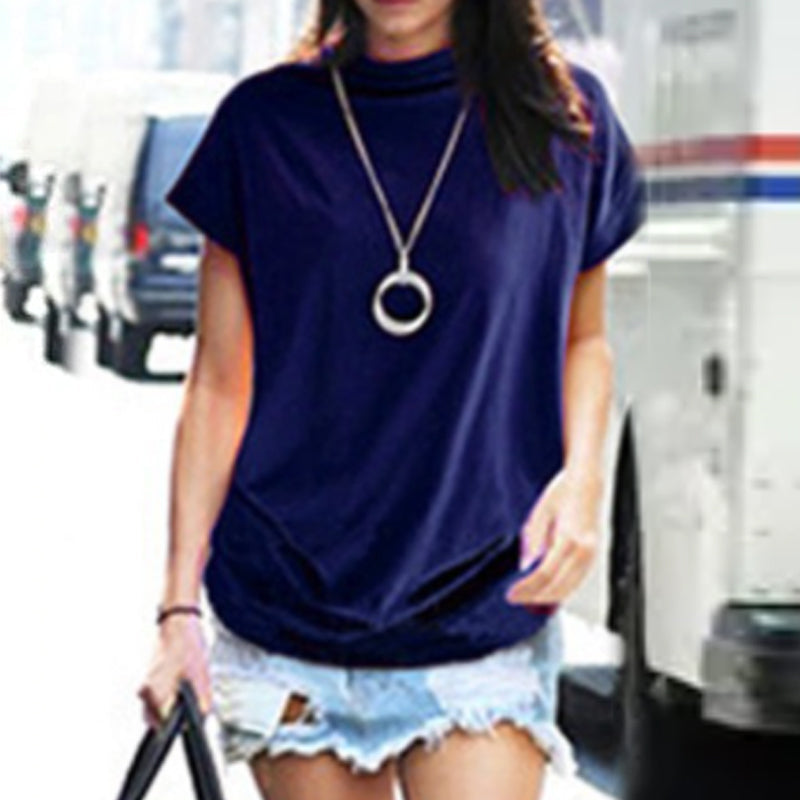 High neck T-shirt with puffed sleeves.