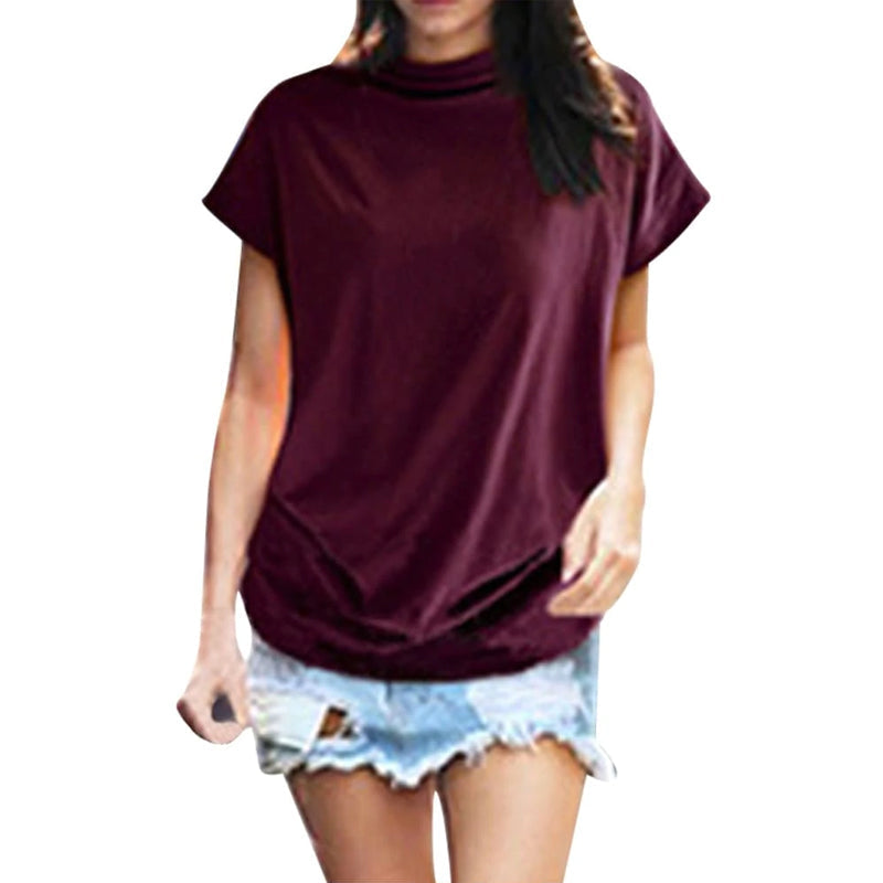 High neck T-shirt with puffed sleeves.