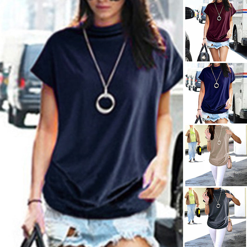 High neck T-shirt with puffed sleeves.