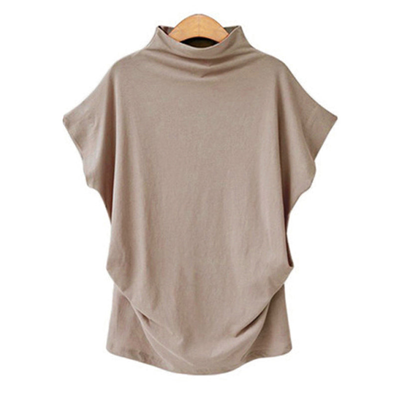 High-neck top with puffed sleeves