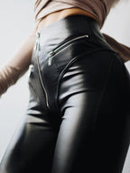 Female Fly-eye PU Zipper Hip-lift Leggings