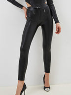 Female Fly-eye PU Zipper Hip-lift Leggings