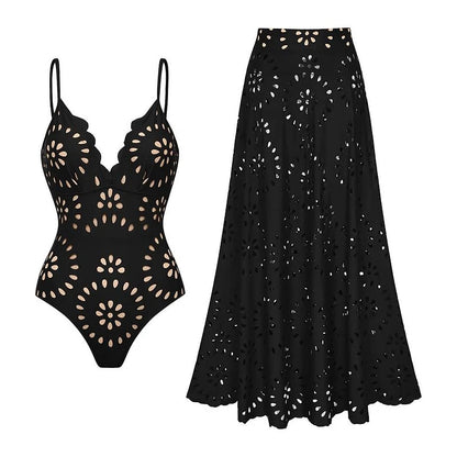 Conjunto de traje de baño de una pieza y falda con estampado floral