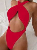 Cross Back Halter Hollow Out Adjustable Strap One Piece